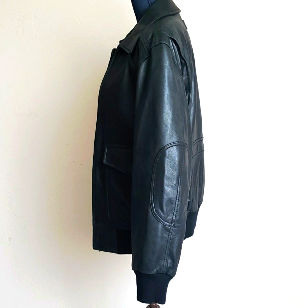ROUNDTREE & YORK Black Lambskin Leather Bomber Jacket - Picture 4 of 14